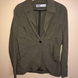 Zara Linen Blend Blazer w/Gathered Seams Sz L